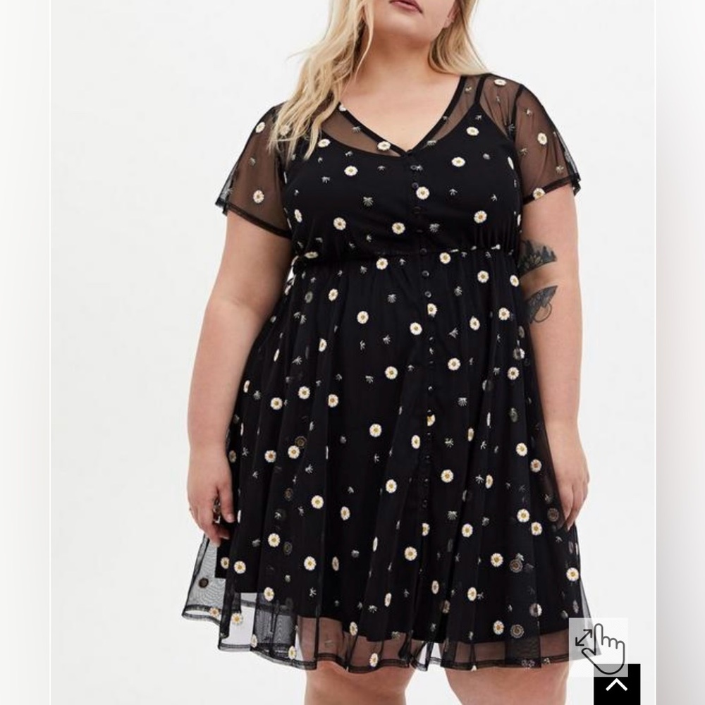 Black floral lace button front shirt dress - never worn